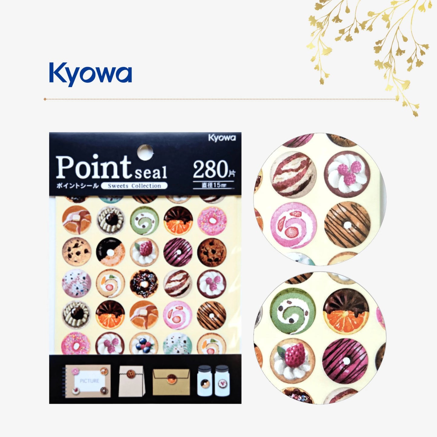 Surtido de 280 pegatinas con temática de dulces japoneses y pastelería
