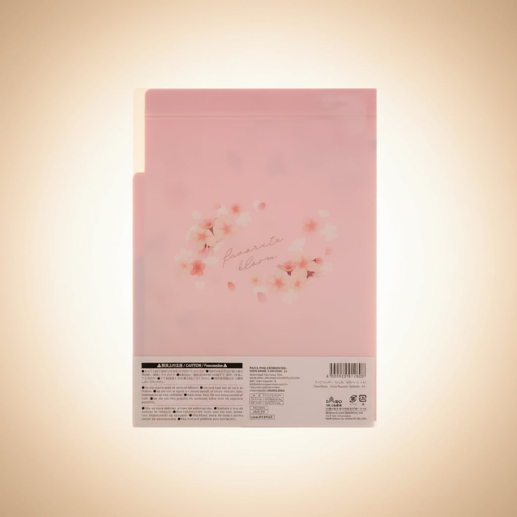 Carpeta transparente A4 con separadores (3 bolsillos) estilo japonés sakura, práctica para llevar hojas, prints y plantillas. Disponible en Nagomi Papelería, papelería japonesa en España.