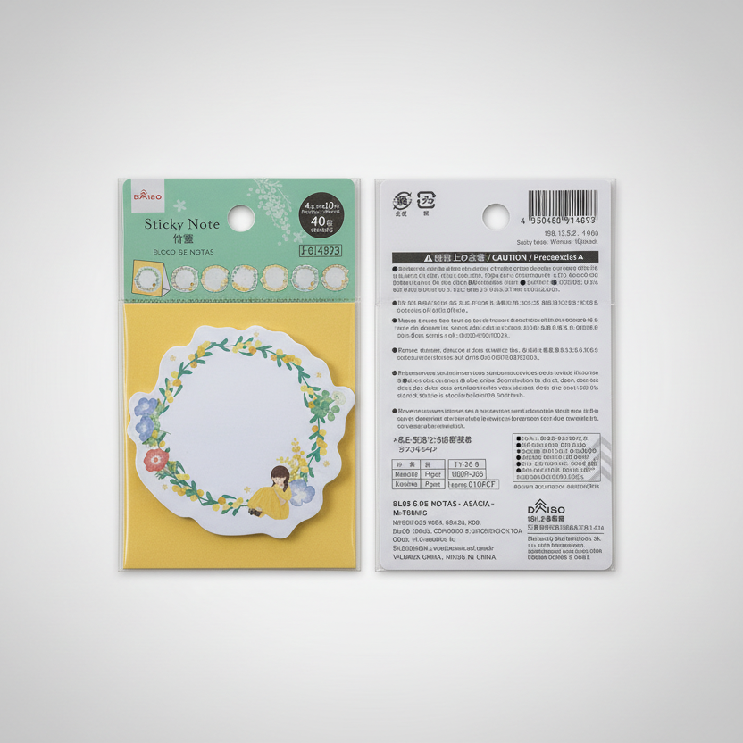 Bloc de notas adhesivas Daiso con diseño de flores y formato troquelado, ideal para planner, oficina y regalos bonitos. Disponible en Nagomi Papelería, papelería japonesa en España.