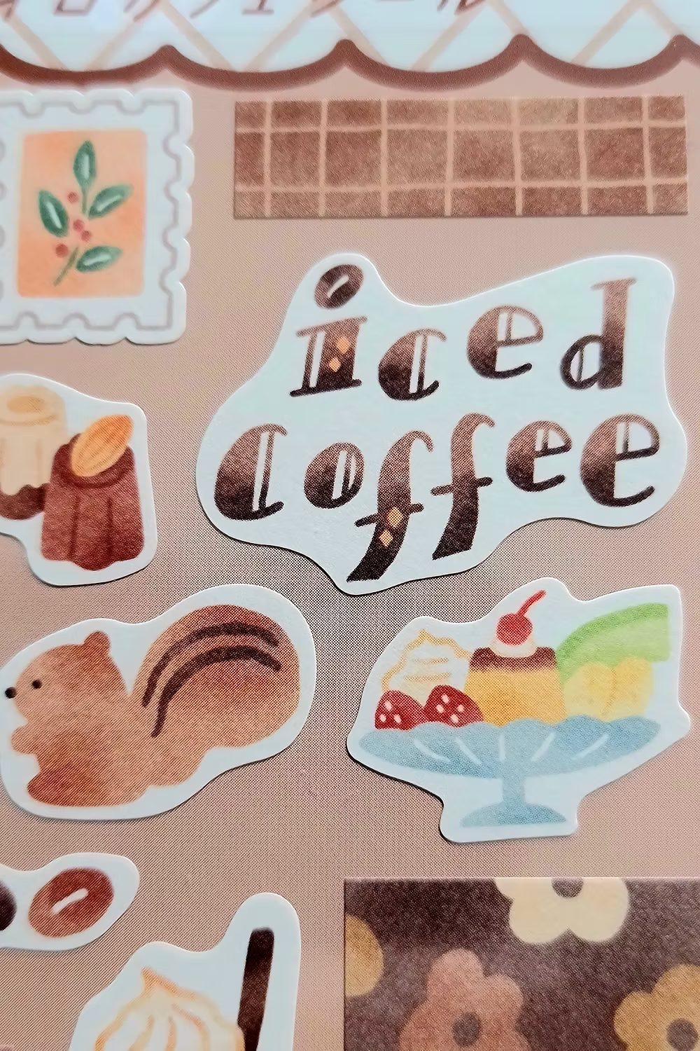 Vista detallada de las pegatinas Iced Coffee