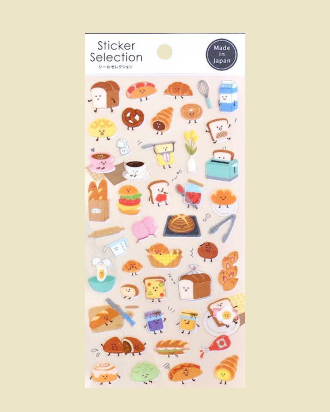 Pegatinas japonesas Gaia Sticker Selection Friendly Food con ilustraciones kawaii de panes. Hechas en Japón.