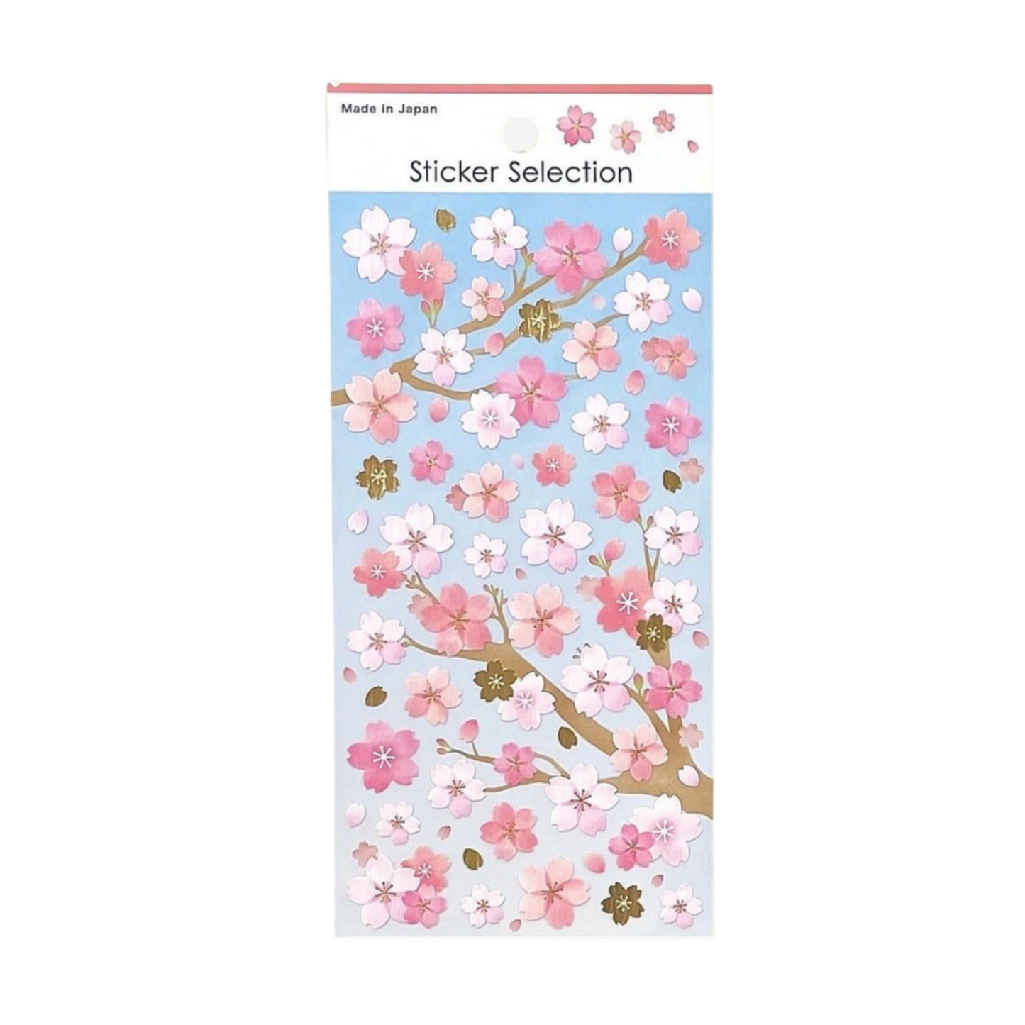 Pegatinas de flores de sakura en diferentes tonalidades de rosa y con detalles dorados