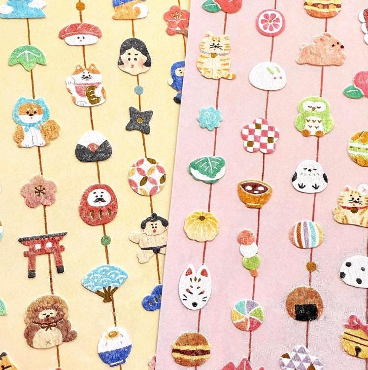 Lámina de pegatinas japonesas de Gaia con colgantes decorativos inspirados en festividades y amuletos japoneses