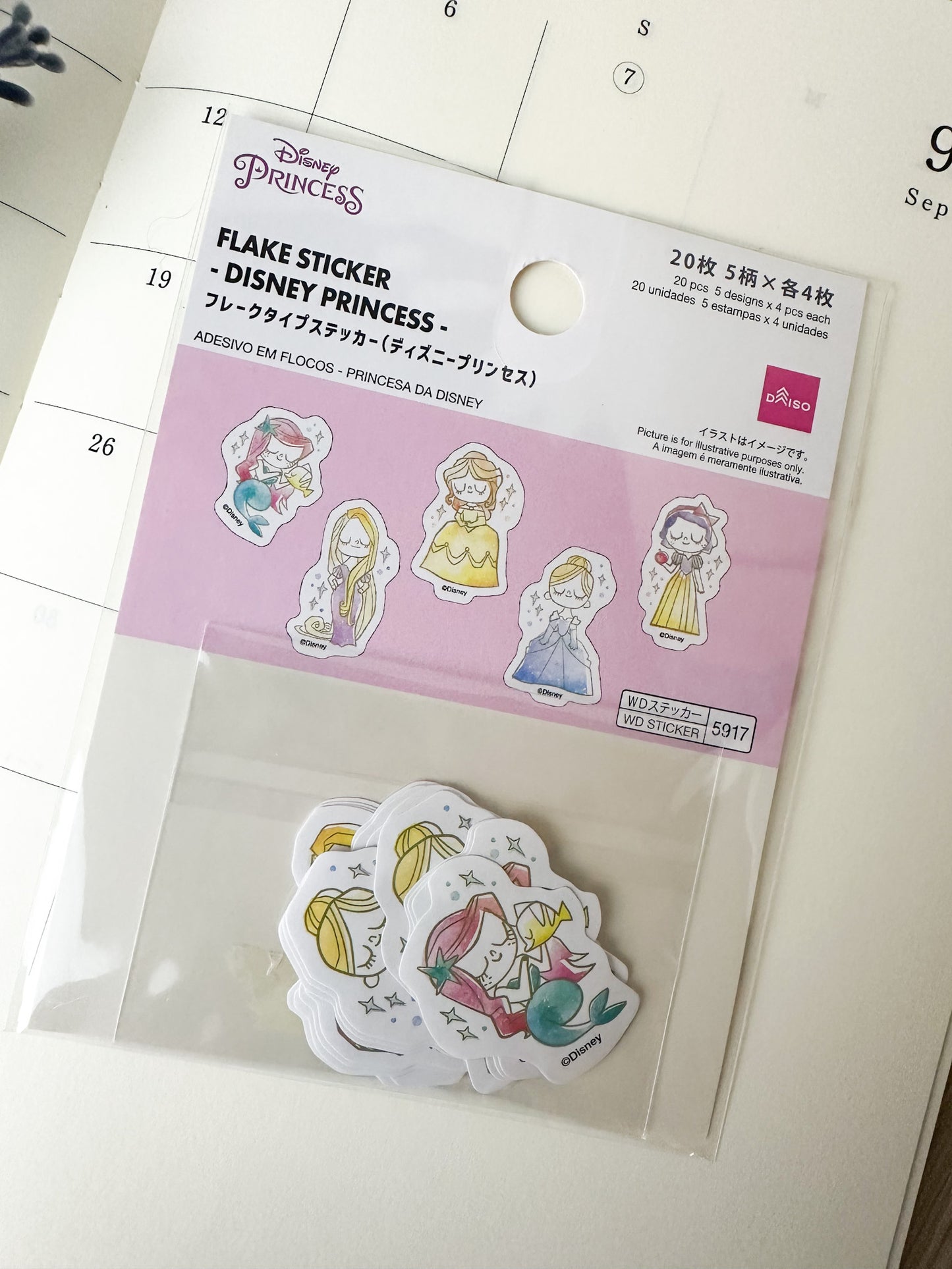 Pegatinas japonesas con Ariel, Bella, Rapunzel, Blancanieves y Aurora, estilo minimalista