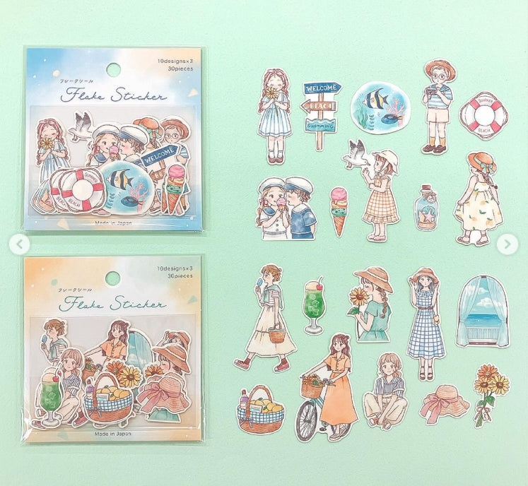 Pegatinas flake de gaia con ilustraciones de verano japonés en dos modelos
