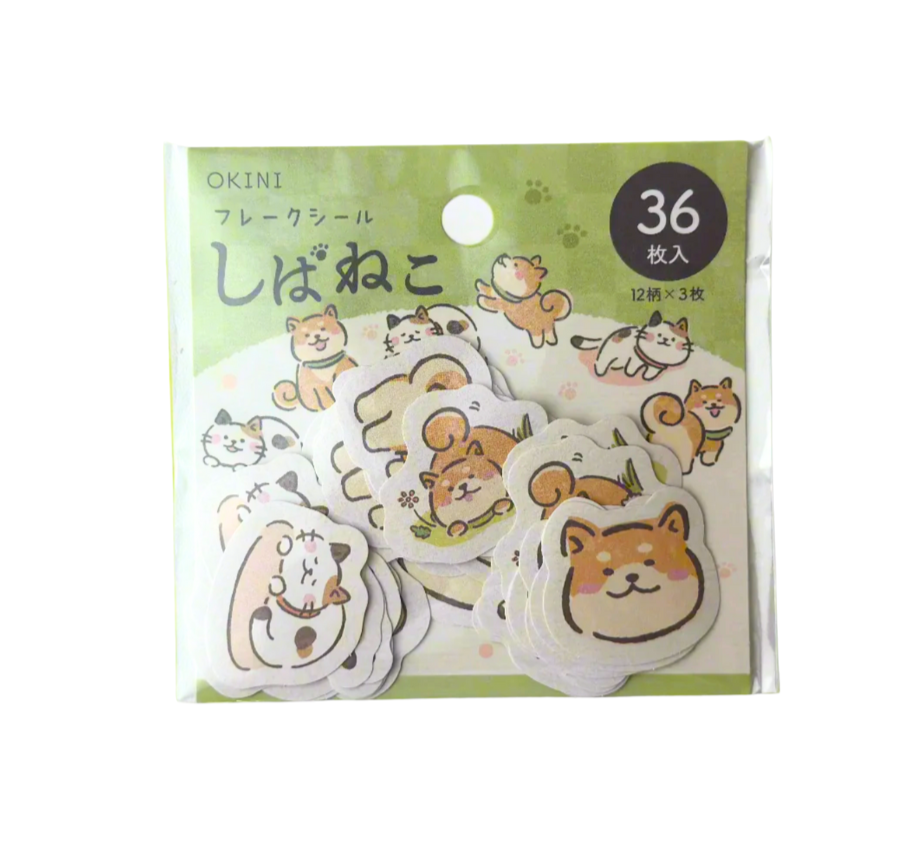 set de hermosas pegatinas japonesas de perritos gatos