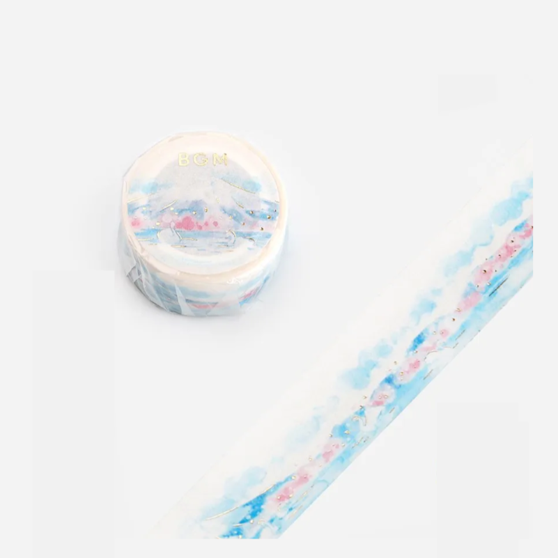washi tape japonesa de la marca bgm con el monte fuji encprimavera en japón