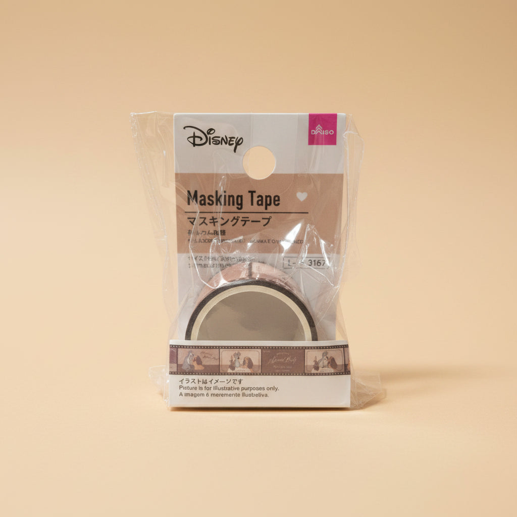 Washi tape Disney con diseño de tira de película y escenas de La Dama y el Vagabundo, ideal para journaling. Nagomi Papelería, papelería japonesa en España.