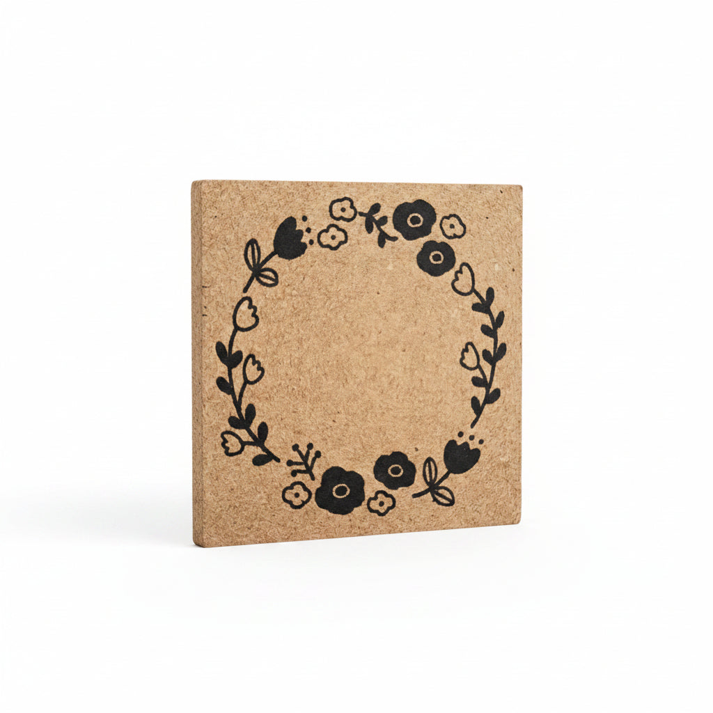 sello de madera floral vista detallada  daiso 4x4cm