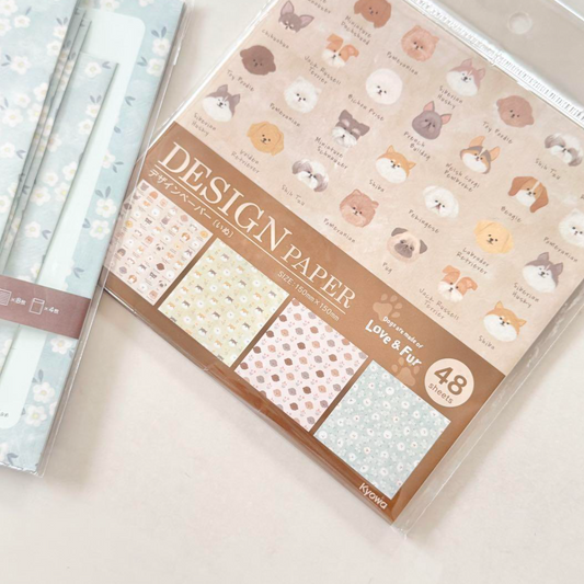 Papeles decorativos con ilustraciones de perritos adorables estilo japonés.