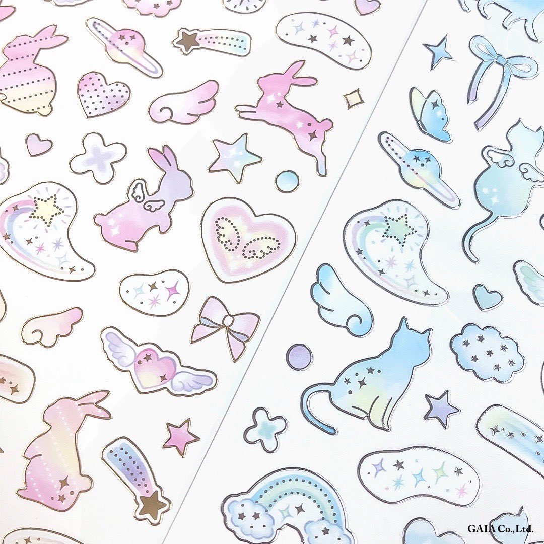 Gaia | Pegatinas Angelic Pastel – Conejos Rosas y Gatos Azules