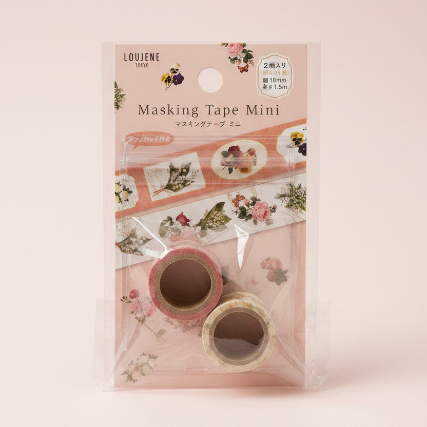 Set de washi tape mini Loujene Tokyo con flores estilo acuarela en tonos rosas