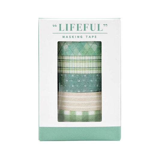Set de washi tape en tonos verdes con patrones minimalistas y suaves