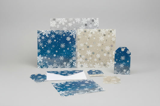 Amifa | Papel decorativo – Copos de nieve azul y plata