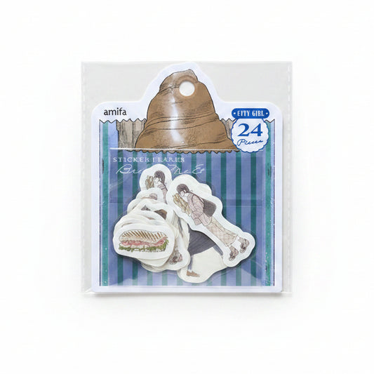 Set de pegatinas flakes amifa City Girl “Bread” (24 piezas) con estilo urbano y sándwiches, perfecto para bullet journal. Nagomi Papelería, papelería japonesa en España.
