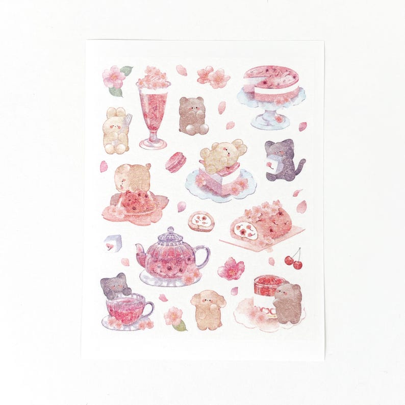 stickers washi de gatitos a la hora del te