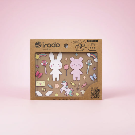 Pegatinas textiles irodo estilo kawaii pastel para personalizar tote bags, mochilas y accesorios sin plancha