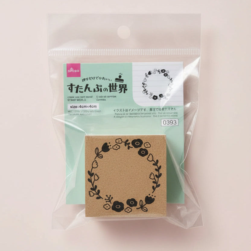 sello de madera floral vista frontal daiso 4x4cm