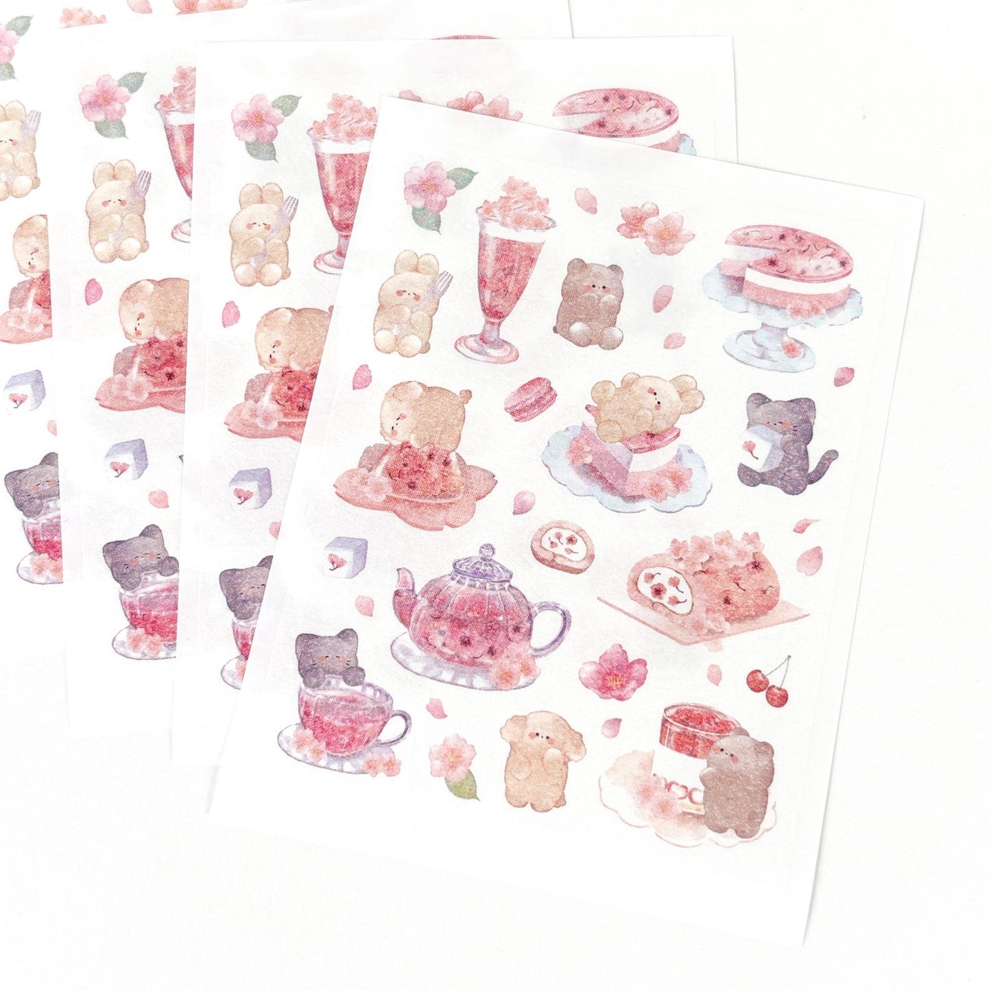 stickers washi de gatitos a la hora del te incluye 4 hojas de pegatinas