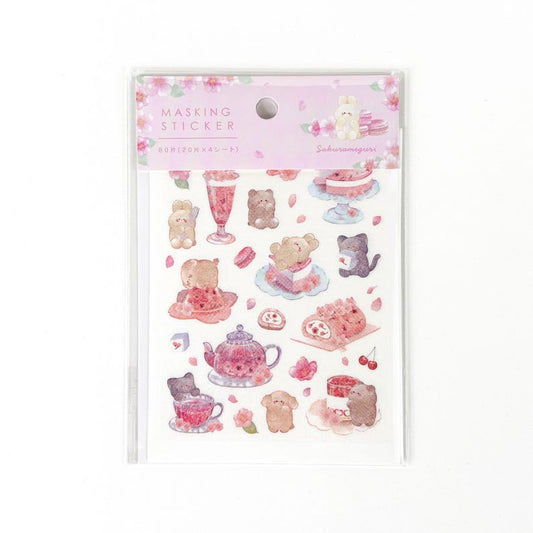 stickers washi de gatitos a la hora del te con postres y frutas