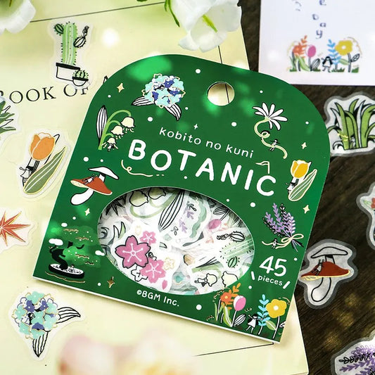 Pegatinas japonesas botánicas BGM estilo “mini mundo” para decorar journaling, scrap y cartas con un toque natural. En Nagomi Papelería, papelería japonesa en España.