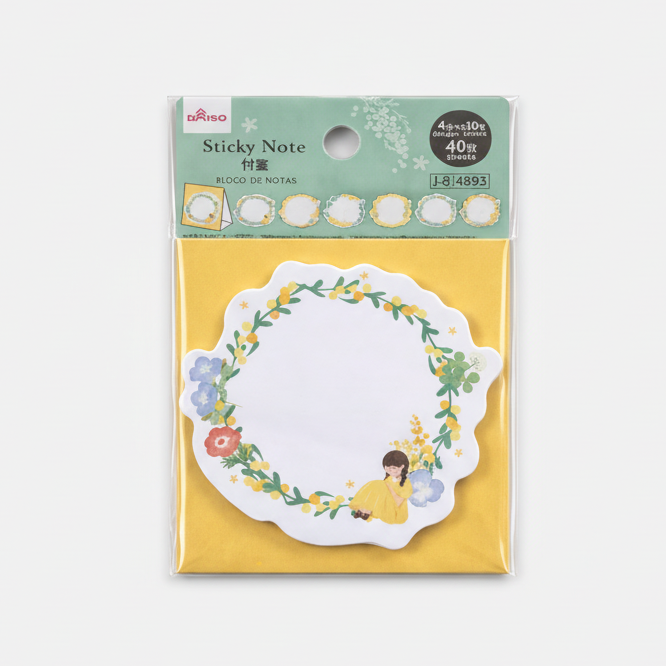 Bloc de notas adhesivas Daiso con diseño de flores y formato troquelado, ideal para planner, oficina y regalos bonitos. Disponible en Nagomi Papelería, papelería japonesa en España.