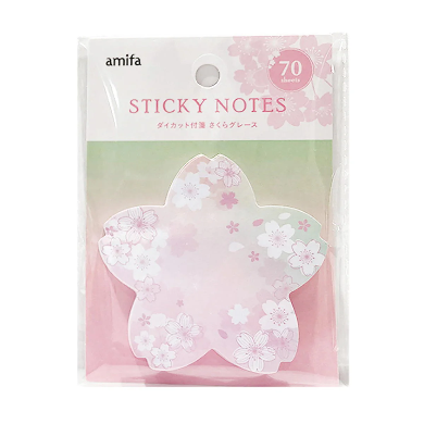 Notas adhesivas japonesas amifa con flor de cerezo y patrón lila/azul, ideales para marcar páginas y decorar journaling. Nagomi Papelería.