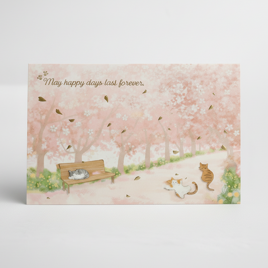 Daiso | Tarjeta Postal | Gatos bajo cerezos