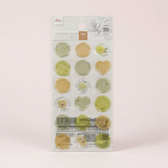 pegatinas de efecto lacre amarillas transparente papeleria japonesa españa vista frontal