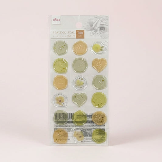 pegatinas de efecto lacre amarillas transparente papeleria japonesa españa vista frontal