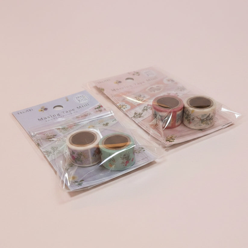 Set de washi tape mini Loujene Tokyo con flores estilo acuarela en tonos suaves en nagomi papeleria